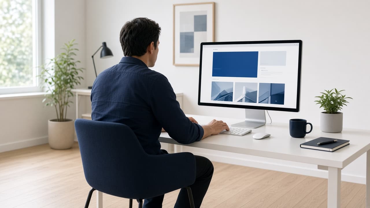 Someone working on a website layout at a bright desk
